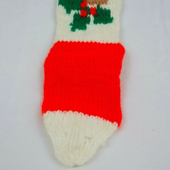 VTG Knitted Rudolph Stocking "Luv" Red Nose Reindeer Christmas Holly Handmade - Picture 4 of 7